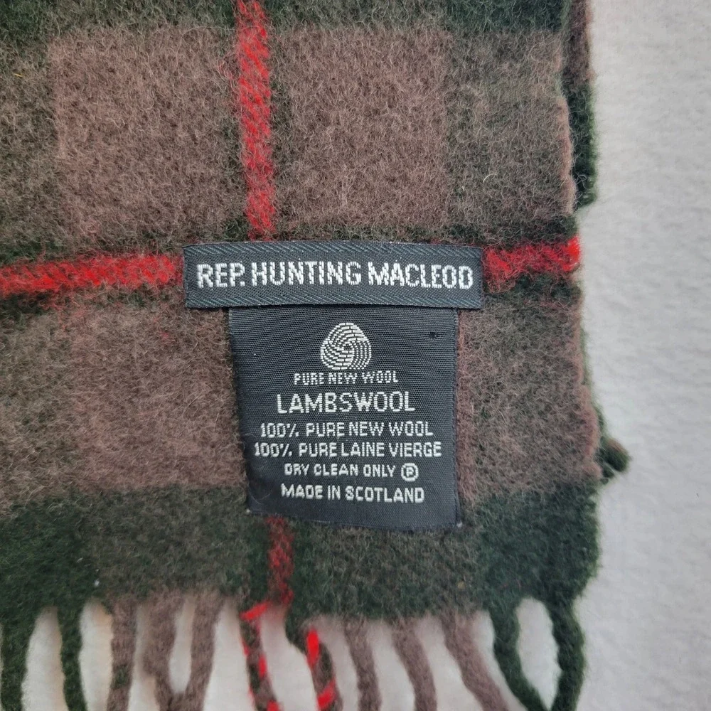 REP HUNTING MACLEOD Lambswool Tartan Plaid Scarf Fringe Made In Scotland‎ Unisex